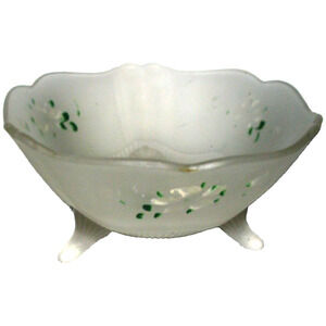 Glass Bowl Footed Frosted White with Scalloped Edge Candy Fruit Centerpiece